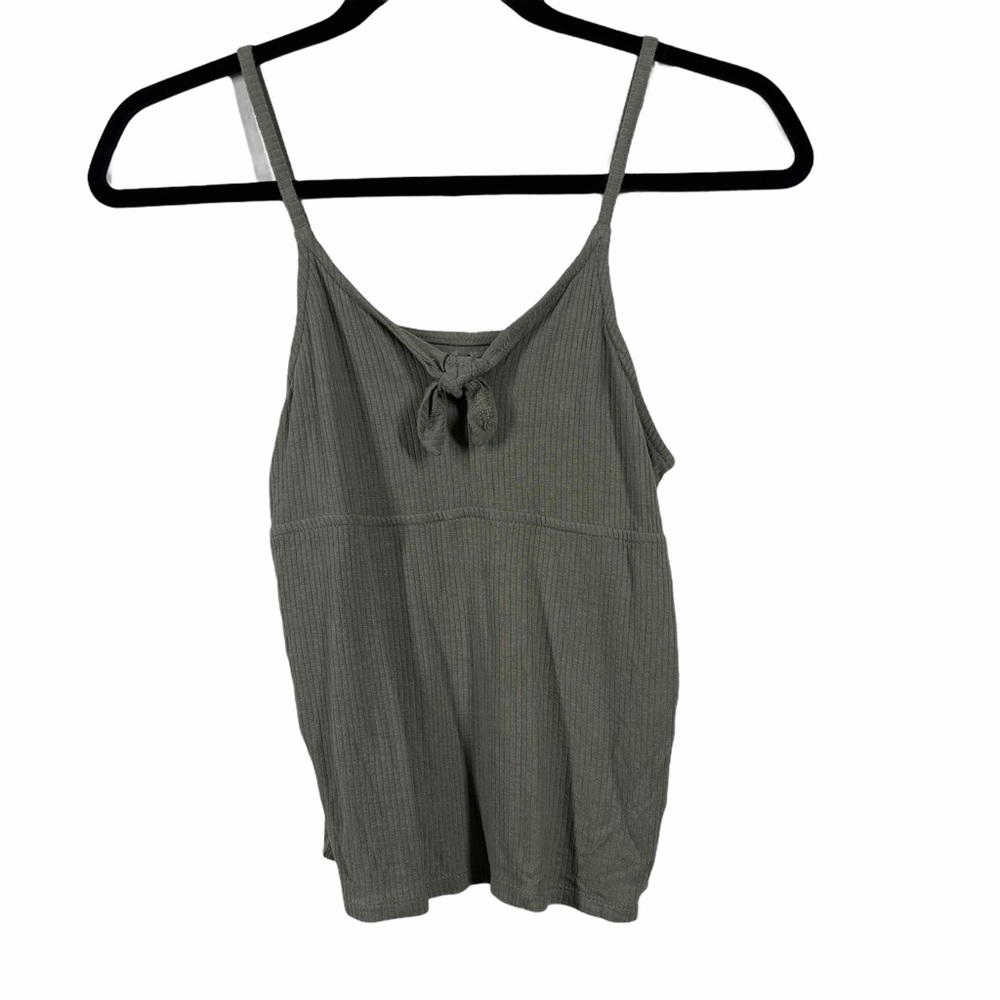 T & B Tank Top XL Olive Green Spaghetti Straps Cropped Ribbed